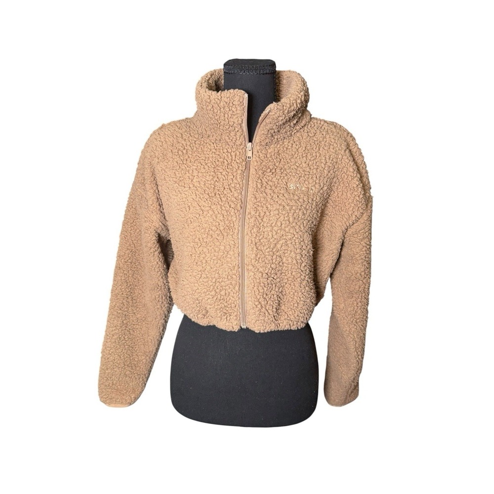 SKIMS Teddy Fleece Full Zip Jacket Women Size M Camel Excellent‎ Cropped Sherpa